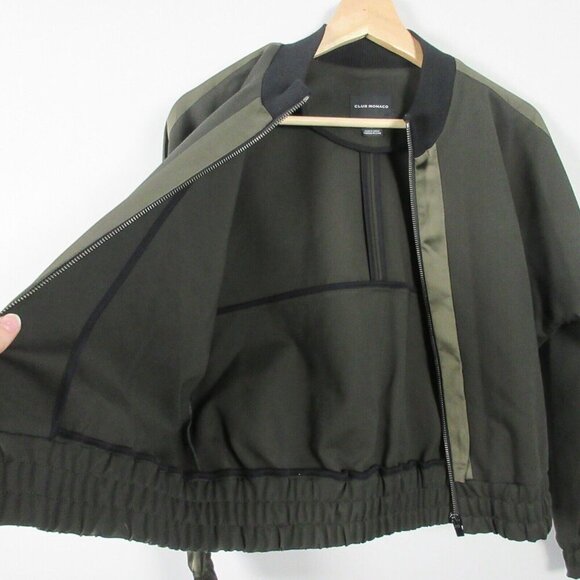 Club Monaco Cropped Bomber Jacket Women's XS Black Viscose Blend Zip Up 566 - Picture 6 of 11